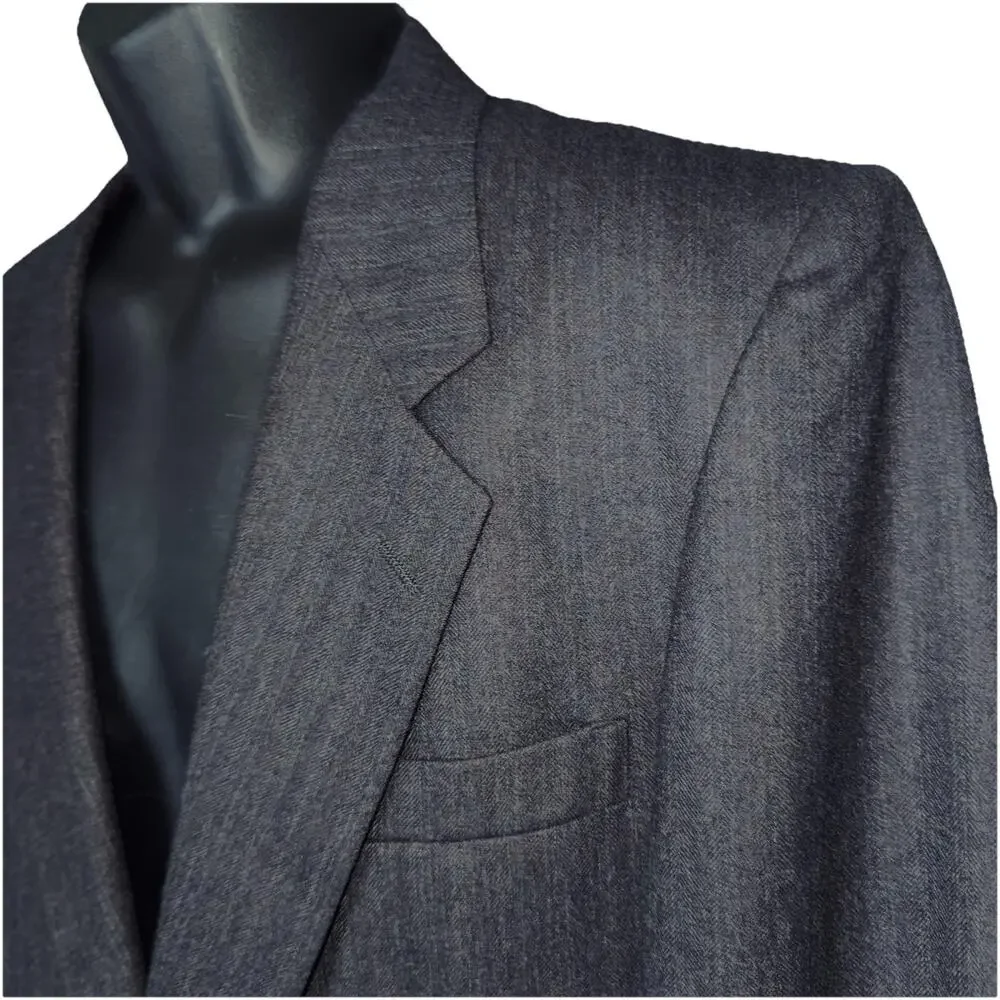 Daniel Hechter Men 46L‎ Wool Blazer Sports Jacket Dark Gray Tweed 2 Button Coat